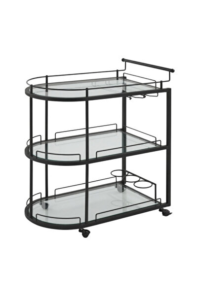 YINZUO 3-Tier Bar Cart with Wheels, Glass Serving Trolley with Clear Glass Sh...