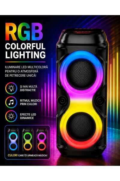 ASMXX Boxă Portabilă Bluetooth Sing-e ZQS42103, 20W, 2 x 10W, 2 x 4 ", LED RG...