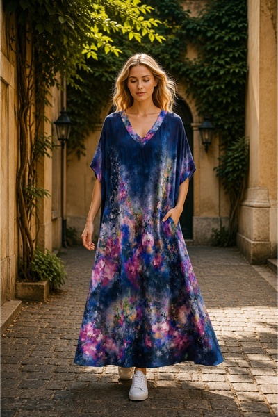 Fashimo Rochie maxi cu maneca tip fluture si buzunare cod ES11850