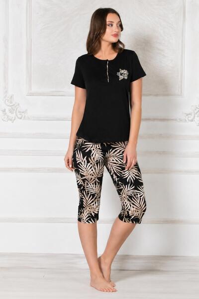 gd goldoremi 77-162 Women's Modal Fabric Patterned Short Sleeve Capri Pajama Set