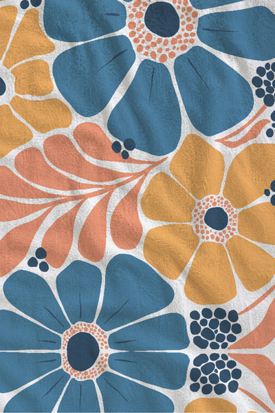 Evmila Prosop de plajă 70x150 cu model floral retro, albastru portocaliu, mar...