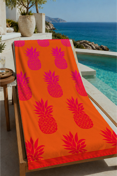 Evmila Prosop de plajă cu model de ananas roz coral 70x150 - Prosop de baie d...