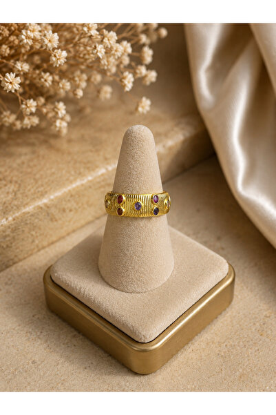 ANKA JEWELLRY Steel Women's Ring – Gold Color with Colorful Stone Detail, Mod...