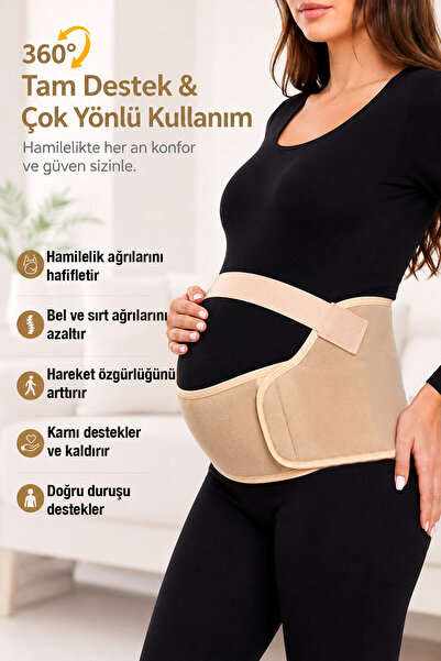 Arnee Hamile Bel Korsesi Lohusa Korse Bandı 3 Parça Ayarlanabilir Balenli Karın Bel Destek Kemeri Gebe Korsesi Bej