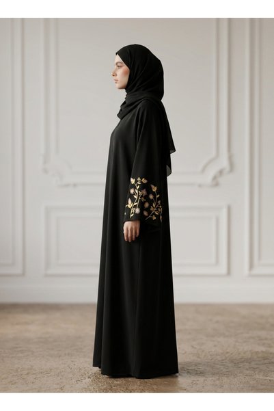Nukhbaa Golden Flora Embroidered Abaya | Nida Fabtic