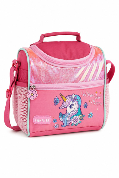 Fanatee Geantă Izotermă Premium pentru Copii, Model Unicorn, Fucsia