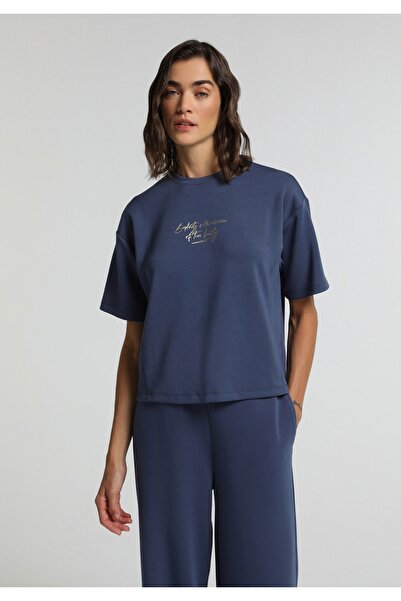 Colin's Regular Fit Round Neck Printed Women's Navy Blue Short Sleeve T-Shirt