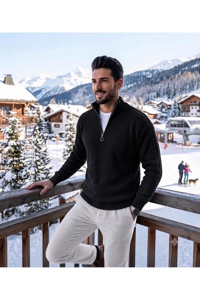 ixir Men's Winter 100% Cotton Stand-Up Collar Thick Knitwear Sweater Premium ...