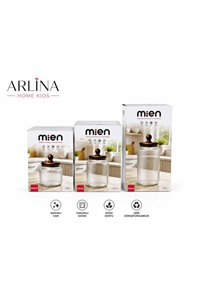 Arlina Home Kids Set of 3 Vacuum Glass Jars with Acacia Lids