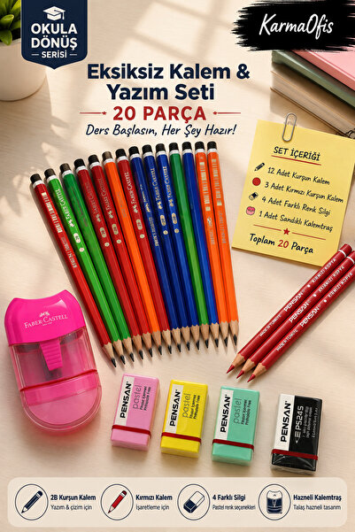 Faber Castell Back to School 20 Piece Pencil Set – 12 2B Opaque Pencils, 3 Re...