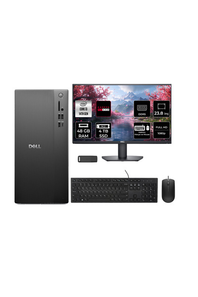 Dell Tower Essential QVT1260 Intel Core i3 14100 RX 550 4GB 48GB RAM 4TB SSD 23.8" FHD FreeDOS BTO001_QVT1260P672 Masaüstü Bilgisayar + PER4 USB Bellek