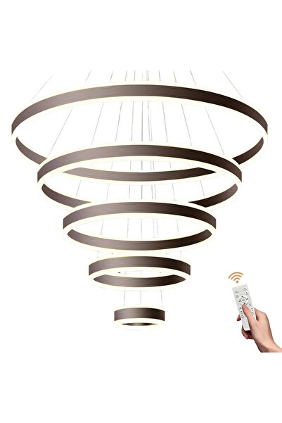 OtherMax Candelabru LED modern cu 5 inele, dimabil, maro Ø20-100cm
