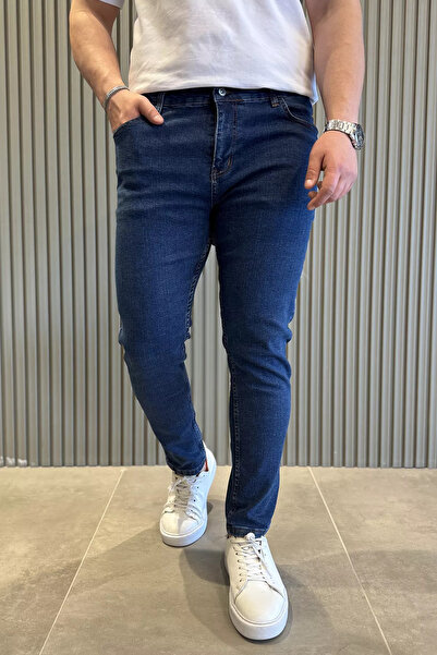 GÜLSELİ Dark Blue Zippered Men's Slim Fit Jean Jeans