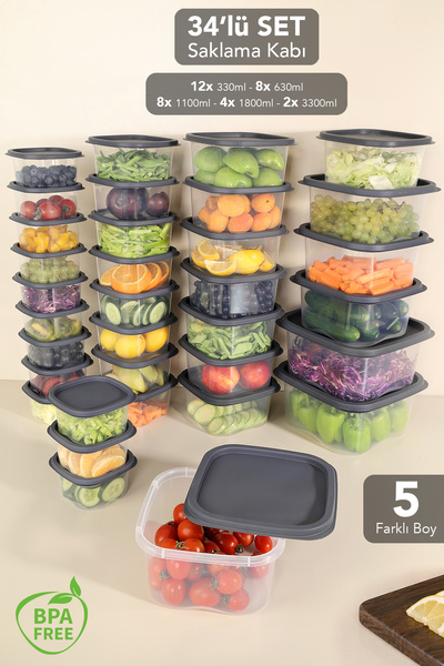 Meleni Home Set of 34 Square Storage Containers - Food Storage Container Suit...