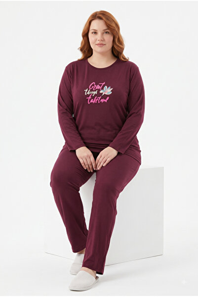 Genel Markalar Büyük Beden Mevsimlik Great Things Desen Bordo Pijama Takımı