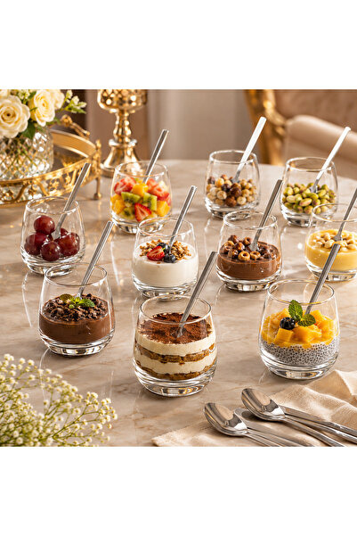 ALSAIF Glass Dessert Cups Set with Stainless Steel Spoons - 24 Pieces (12 Cup...