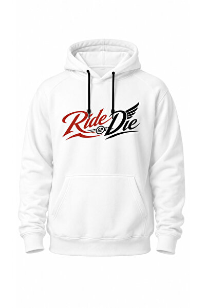 The Baski Ride or Die Text Printed Hoodie with Kangaroo Pocket, 100% Cotton, ...