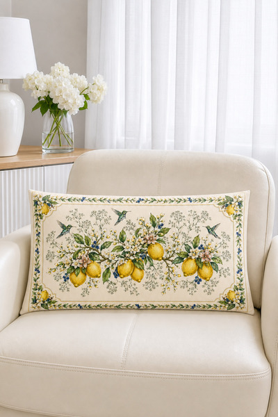 HOMESSA غطاء وسادة مزخرف بنمط الليمون والطيور، قطعتين، مقاس 35x55 سم