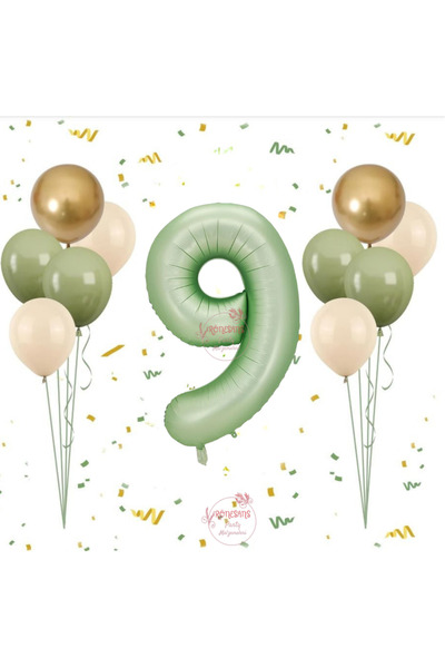 RÖNESANS PARTİ Rönesans Water Green Number Balloon Set Age-9
