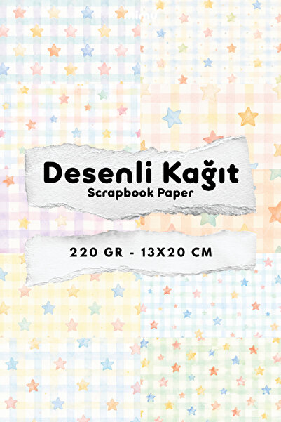 Mimu Art Studio Renkli Yıldız Ekose Pötikare Desenli Kağıt Seti Scrapbook Kağ...
