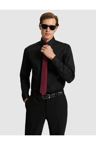 Pierre Cardin Black Slim Fit Long Sleeve Basic Shirt 50328765-Vr046