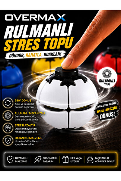 OVERMAX Rulmanlı Spinner Stres Topu – 360° Dönen Fidget Oyuncak, El Egzersiz ...