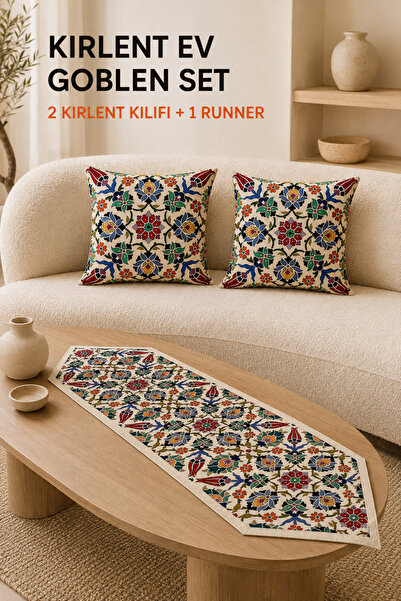 KIRLENT EV Woven Pattern Tapestry Woven Runner and Tapestry Cover Set