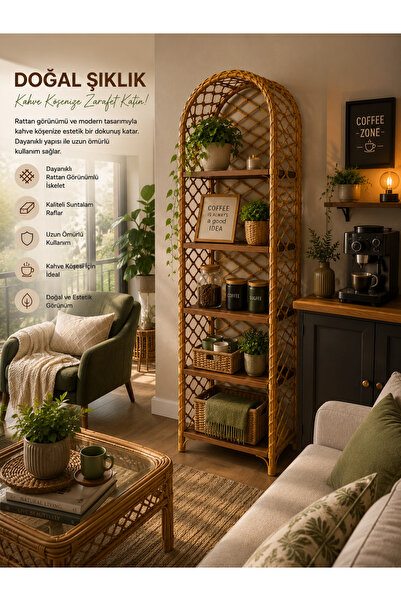BİVA El İşçiliği Rattan Dekoratif Kitaplık Kahve Köşesi, Çiçeklik, Havluluk, ...
