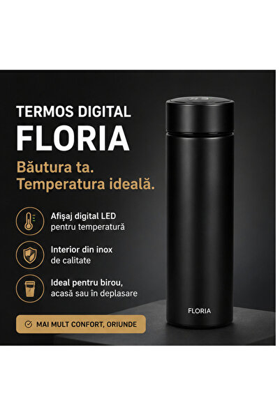 OEM Termos Digital Inox 500ml FLORIA, Afișaj LED, Negru
