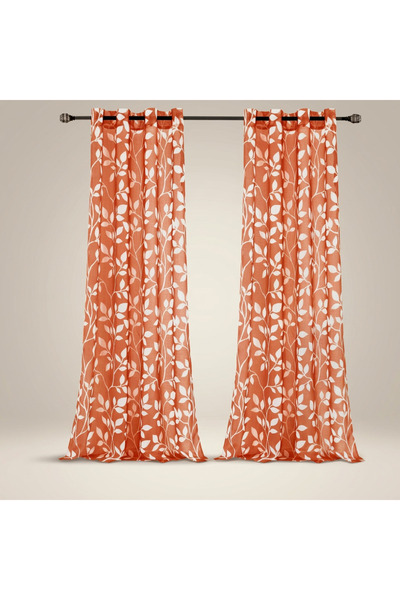 OtherMax Draperii pe inele (ochiuri) Set 2 bucăți 140x245 cm Portocalii cu mo...