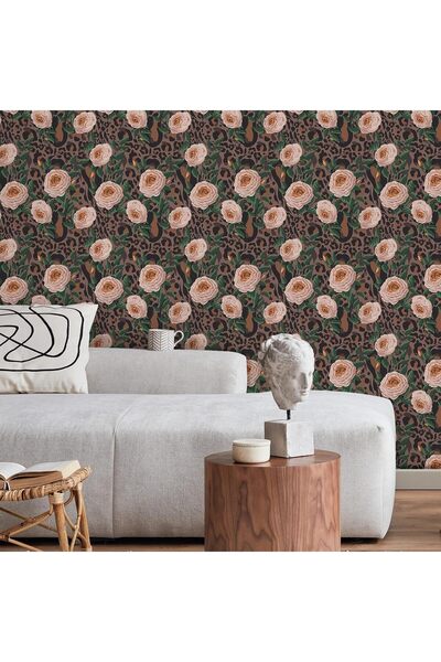 OtherMax Tapetă Rozalie Autocolantă Flori Panteră Vintage 61x300cm — tapetă a...