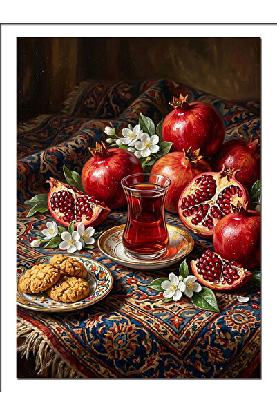 Artmeg Masă decorativă tradițională pentru micul dejun cu rodie și ceai - Tab...