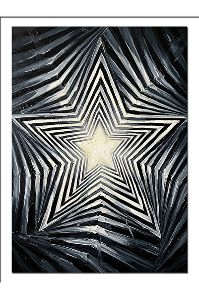 Artmeg Pânză decorativă cu iluzie optică Steaua Neagră și Albă - Tablou din l...