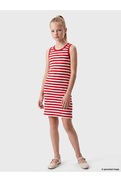 LC Waikiki Trendlucky Striped Corduroy Girls' Dress with a Difference