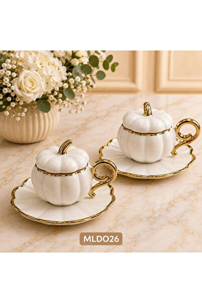 VETRİN Set of 2 Pumpkin Shaped Porcelain Coffee Cups