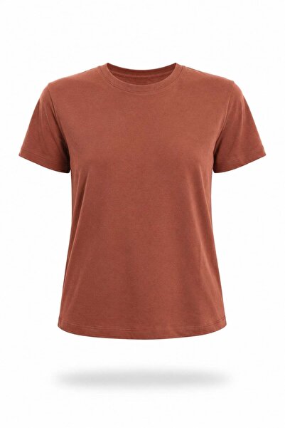 5in1Canpolat Tricou maro din bumbac subțire cu guler rotund