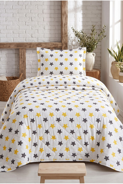 St Shopyteks Single Bedspread 160X220 Quilted Pique Star Pattern Soft Bedspre...