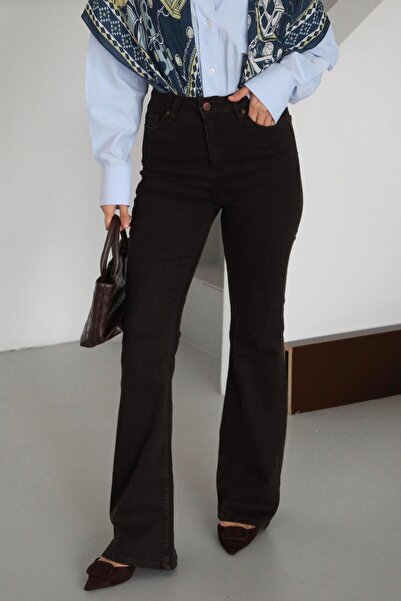 Clothes Fast Pantaloni de damă DARK BROWN cu talie înaltă, evazați, maro înch...