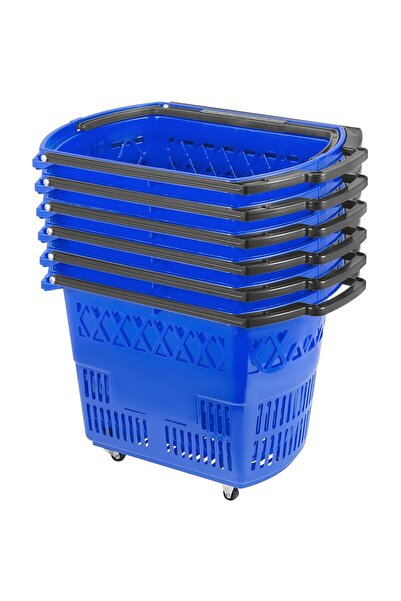 OEM Set 6 cosuri de cumparaturi, capacitate 39 l, Albastru, 4 roti pivotante,...
