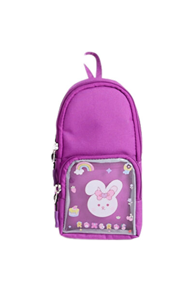 Roxbros 2-Compartment Pen Holder with Rabbit Figure and Transparent Pockets