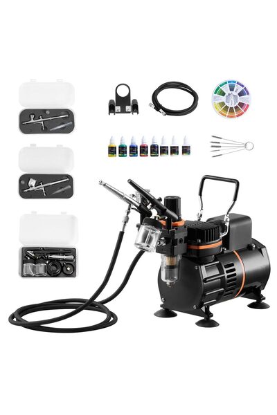 OMS Kit aerograf cu compresor ultra silentios, 23-25 L/min, 120 W, duza 0.3, ...