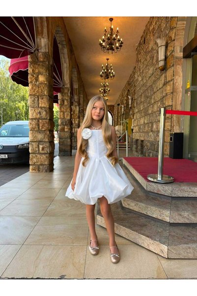 papatya kızı Girl's Evening Dress, Flower Detailed Balloon Skirt Party and Wedding Dress