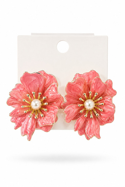 cityvision Pink Color Stone Vip Flower Model Steel Earrings