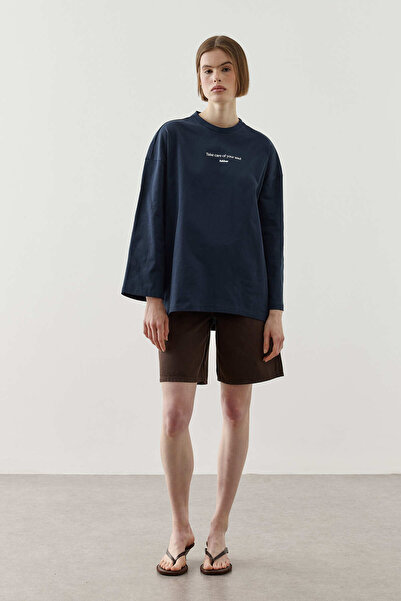Fahhar Written Long Sleeve T-Shirt Navy Blue