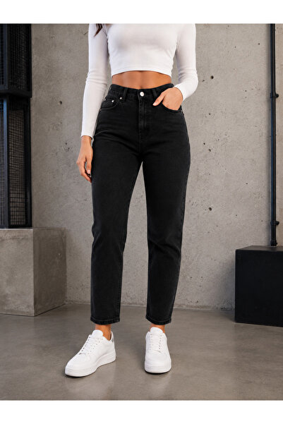 DELDNM Miu Women's Black High Waist Lycra Trend Mom Jean