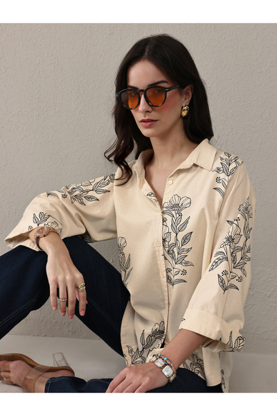 Libas By Styli Off White Printed Cotton Shirt