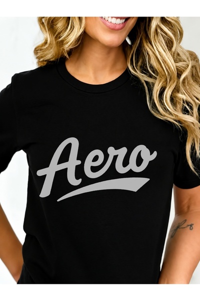 Generic Brand Aero Script Font Design,everyday essential,crew neck,100% cotto...