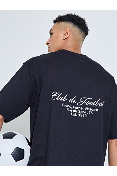 Styli Black Front and Back Print Crew Neck Oversized T-Shirt