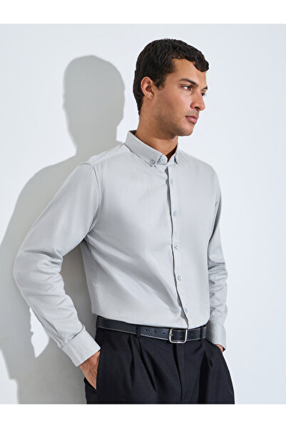 Styli Grey Solid Textured Regular Fit Shirt