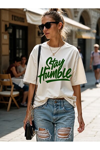Generic Brand Green Stay Humble Slogan,women's t-shirt,casual top,crew neck,e...